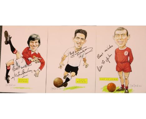 Football: Ian St John, Martin Buchan and Dave Mackay, Charity Golf Tournament obtained pen signed prints by Bob Bond each 12 