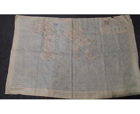 1994 dated American silk map of the Pacific ocean with four British cap badges. P&amp;P Group 1 (£14+VAT for the first lot an