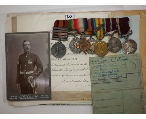 4531 QM LIEUT C J CROOKE Shropshire L1, a medal group of seven, comprising South Africa campaign medals with bars for Johanne