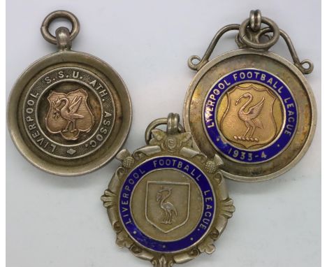 Liverpool Football League Association: two enamelled silver medal fobs, (1933-4) and a Liverpool SSU Athletic Association sil