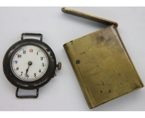 Metal cased Trench wristwatch and a Trench Art vesta case. P&amp;P Group 1 (£14+VAT for the first lot and £1+VAT for subseque