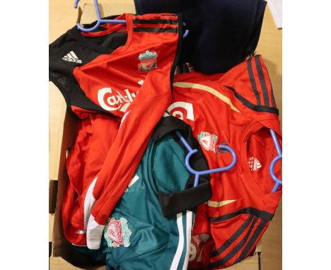 Liverpool Football Club branded promotional items including scarves and childrens tops. P&amp;P Group 3 (£25+VAT for the firs