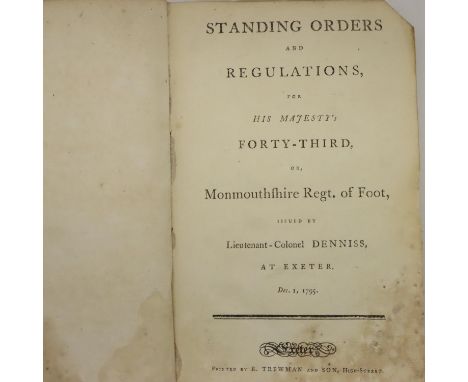 Leather bound copy of The Standing Orders of The 43rd Regiment, Monmouthshire Regiment of foot, by LT Col Dennis, published 1