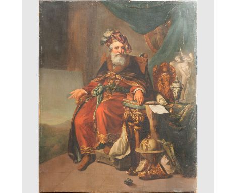 French Artist second half 18. Century , portrait off a art collector in oriental dress, oil on wooden panel, 47x38cm 