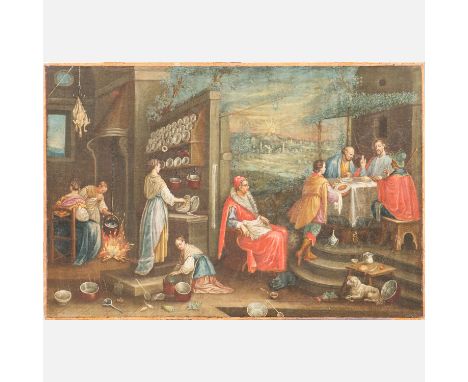Leandro Bassano (1557-1622) – attributed, The evening of Emmaus , oil on canvas, laid down on panel, 75x50cm 