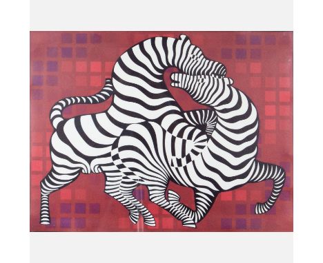 Victor Vasarely (1906-1997) graphic, two horses, color lithograph on paper, handsigned, framed under glass, 50x65cm