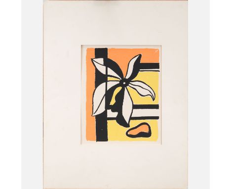 Fernand Leger (1881-1955)- graphic, flower, color lithograph on paper, in passepartout, monogrammed, 35x28cm