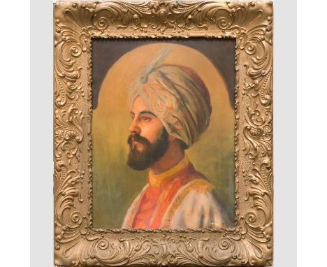 Rudolf Swoboda (1859 -1914) , portrait of an indian Maharadscha or noble man, oil on cardboard, framed, 60x46cm 