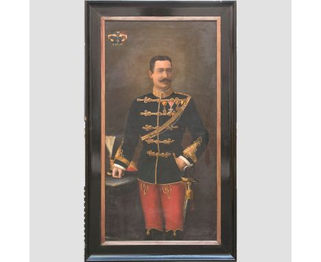 Portrait of an Austro Hungarian officer with coat of arms signed bottom right framed 160x83cm