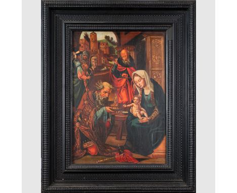Pieter Coecke van Aelst (1502-1550)-school, Adoration of the magis , oil on wooden panel , framed, 50x35 cm