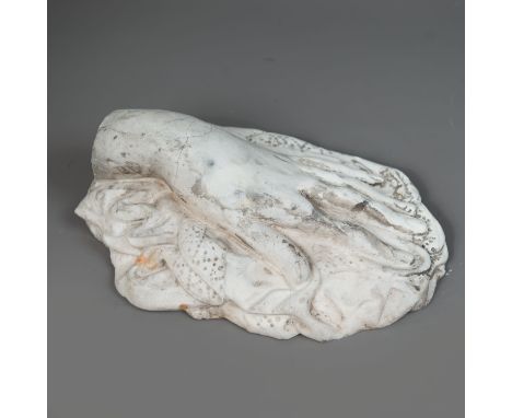 Sculptor second half 19th century, portrait of a hand, sculpted white marble, damages, 28x20cm 