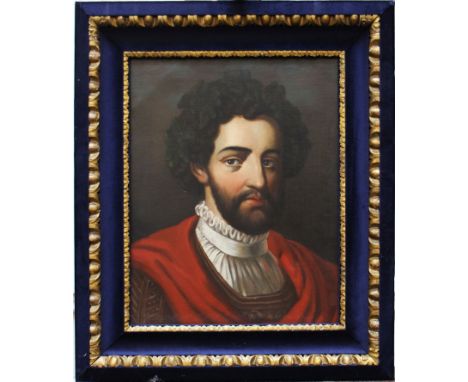 Italian artist 17/18th century,portrait of a young academic with laurel leaves, oil on canvas in partly gilted collectors fra