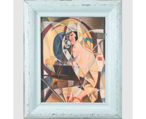 Czech cubist 20th century, portrait, oil on canvas, laid down on board, framed, 40x30cm