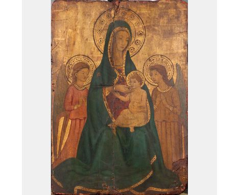 Master of Farnetto (1397-1435)-follower, Maria with child and two angels , temperea on gold ground panel, pounced,  on wood, 