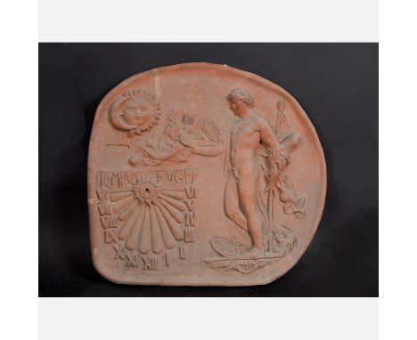  Verona18./19. Century Terracotta sundial round plate with sculpted male godness and female godness sun and moon sign dial wi