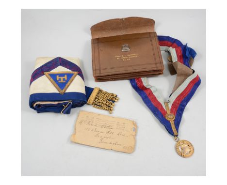A collection of Masonic regalia, relating to Comp.Ernest L Cotterrel Staffordshire St Peter Chapter, including apron, sash, m