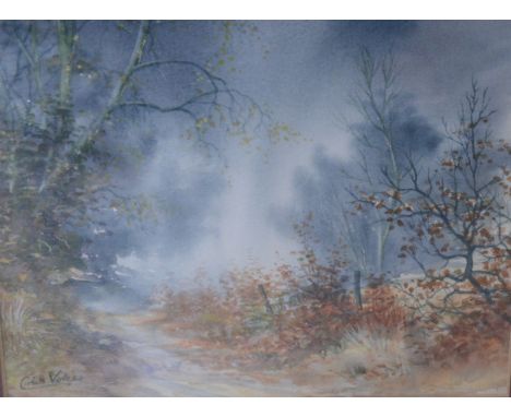 Colin Vokes (British 1945-2011), four autumnal watercolour landscapes, "Country Walk" 18cm x 23cm, untitled 20cm x 25cm, "Eve
