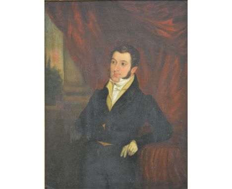 English School, early 19th Century, three-quarter length portrait of a gentleman, oil on board, 40cm x 30cm.