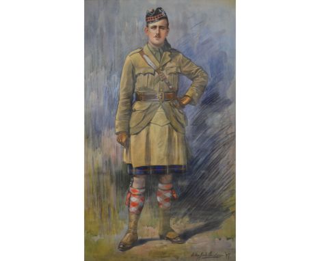 Arthur Jule Goodman (1870-1926)  full length portrait possibly an Argyll and Sutherland Highlander, watercolour and charcoal 