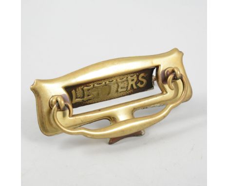 Art Nouveau brass letter box / door knocker, 19cm.