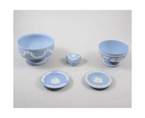 A collection of Wedgwood blue and white jasper ware, Derby Posies, crystal light shade etc.
