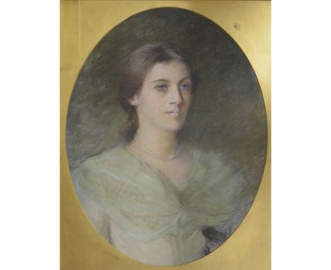 Edwardian pastel portrait of an elegant lady, oval mount and gilt frame, signed A. Hitchens 1902, 56cm x 42cm.