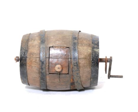 Coopered oak barrel, 48cm; and an oak stick stand.