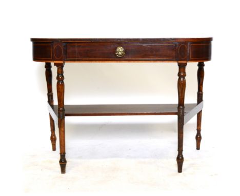 Mahogany side table, adapted, single frieze drawer, turned legs with a shelf under, and a drop leaf table. (2)