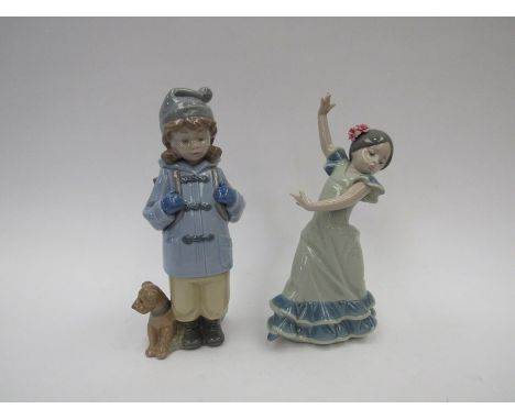 A Lladro figure of a Spanish girl together with a Nao boy with dog