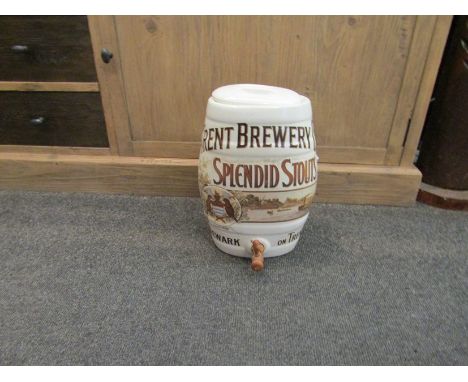 A Trent Brewery "Splendid Stouts" ceramic beer barrel with tap, 30cm tall
