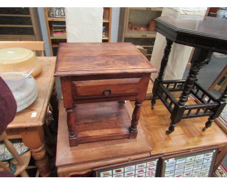 A fruitwood lamp table with single drawer and undertier, 50cm x 45cm x 38cm