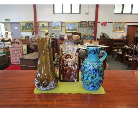 A Burgh Hall glass vase together with a West German ceramic jug and a Kad-Yad Israeli ceramic vase (3)