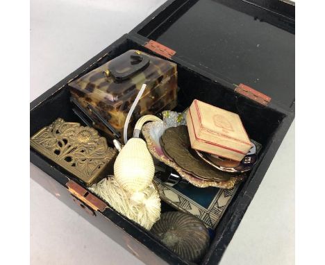 LACQUERED JEWEL BOX, along with a group of smaller boxes, miniature portrait and small dishes
