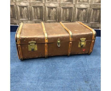 BRASS BOUND TRAVEL TRUNK, 92cm wide