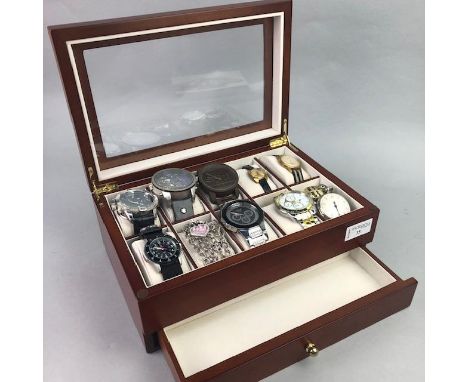 LADY'S TISSOT AUTOMATIC SEASTAR SEVEN WRIST WATCH, on generic black strap, along with a collection of eight other wrist watch