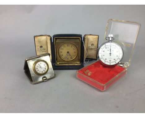 VINTAGE BREITLING STOP WATCH, along with a silver travel timepiece and a Zenith travel timepiece in a case (3)