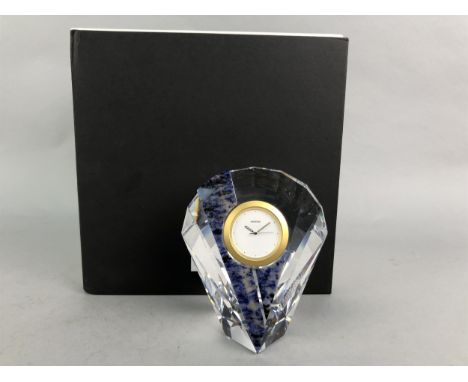 SWAROVSKI CRYSTAL 'CURACAO' TABLE CLOCK, 12cm high, with original fitted box and outer packaging