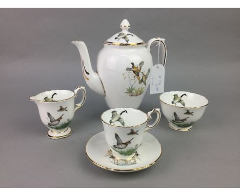 CROWN STAFFORDSHIRE COFFEE SERVICE, transfer printed with ducks, along with an Italian tea service