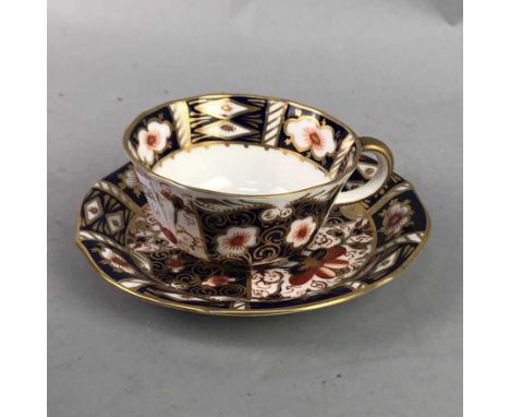 ROYAL CROWN DERBY IMARI PATTERN CUP AND SAUCER, along with a Paragon and a Trentham part tea service and a pair of Royal Worc