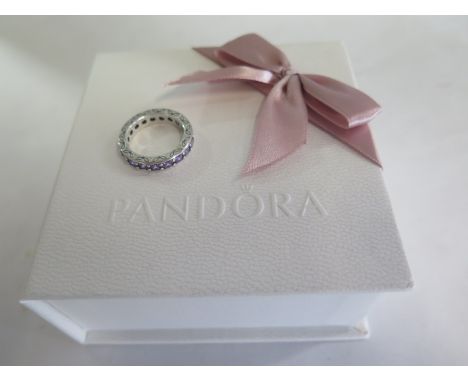 A Pandora silver ring - size N - approx 5 grams, with box, minor usage generally good 