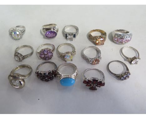 Fifteen assorted silver rings, approx 78 grams 