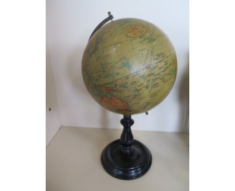 A Georgraphia 8 inch terrestrial globe on stand - some wear to globe - missing top washer 