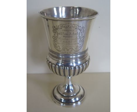 A Georgian silver goblet, London 1806, with later military inscription, Presented to William Ireland Trooper..excelling in sw