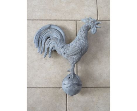 A French zinc Cockrell, from a church weather vane, with bullet holes believed to be made during WW2, approximately 69cm high