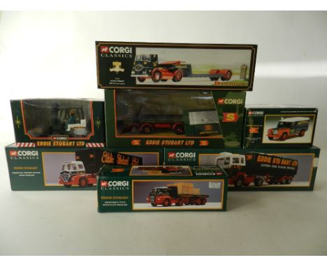 Seven boxed Corgi 'Eddie Stobart' boxed models to include Foden, Ford, ERF and Bedford vehicles and to include Land Rover and