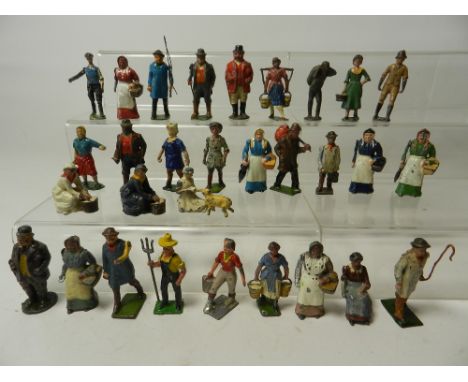 Thirty vintage lead farm workers by Britains, Johillco and others, some refinished