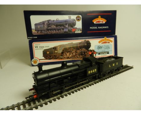 Three boxed Bachmann locomotives Code No. 31-553A V2 in black with early emblem, 32-003 No. 4936 'Kinlet Hall' in GWR green N