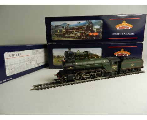 Four boxed Bachmann locomotives 31-827A 4377 BR green lined, 31-711 'Sir William Gray' LNER in apple green, 31-159 Jubilee 57