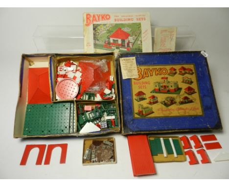 An early 1950s Bayko No. 1 Building Set, the original box with early illustration and catalogue illustrating models for sets 