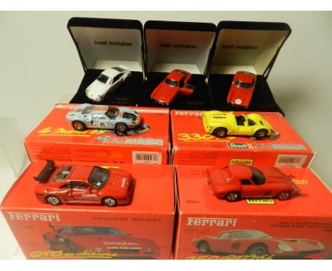 Seven boxed 1/43 scale model cars by Jouef and Revell to include a Porsche 911 Carrera RS circa 1973, two Ferrari GTO 250, a 